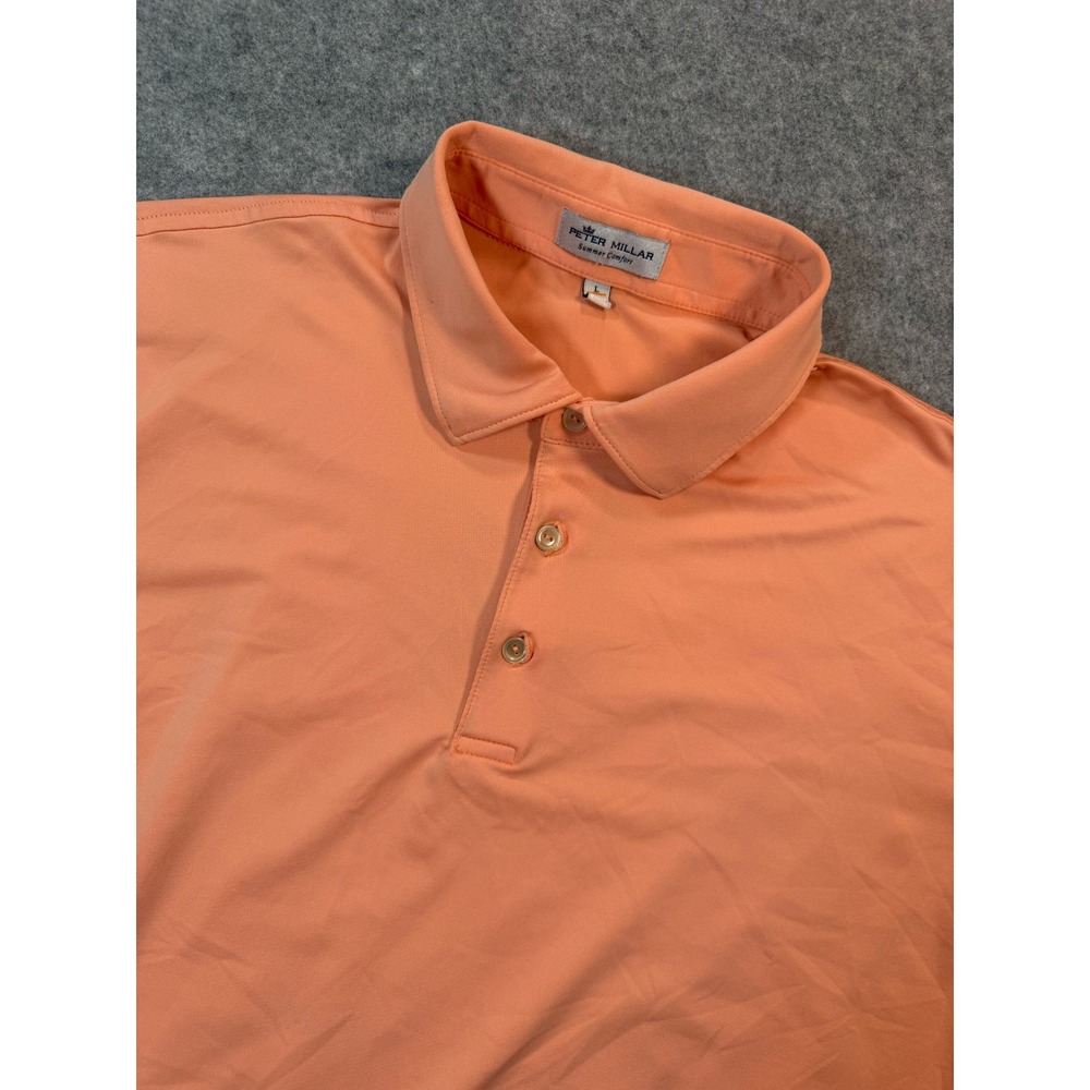Peter Millar Summer Comfort Polo Shirt Mens Large Peach Orange Golf Short Sleeve
